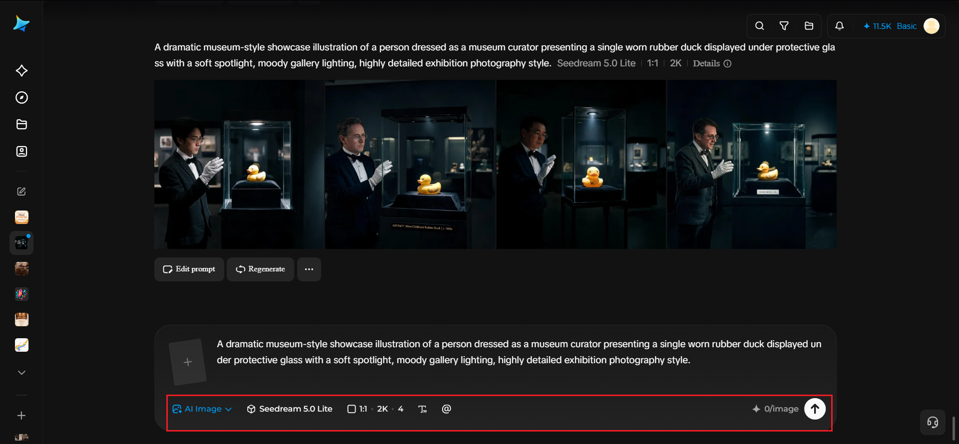 Dreamina image generation controls and gallery results