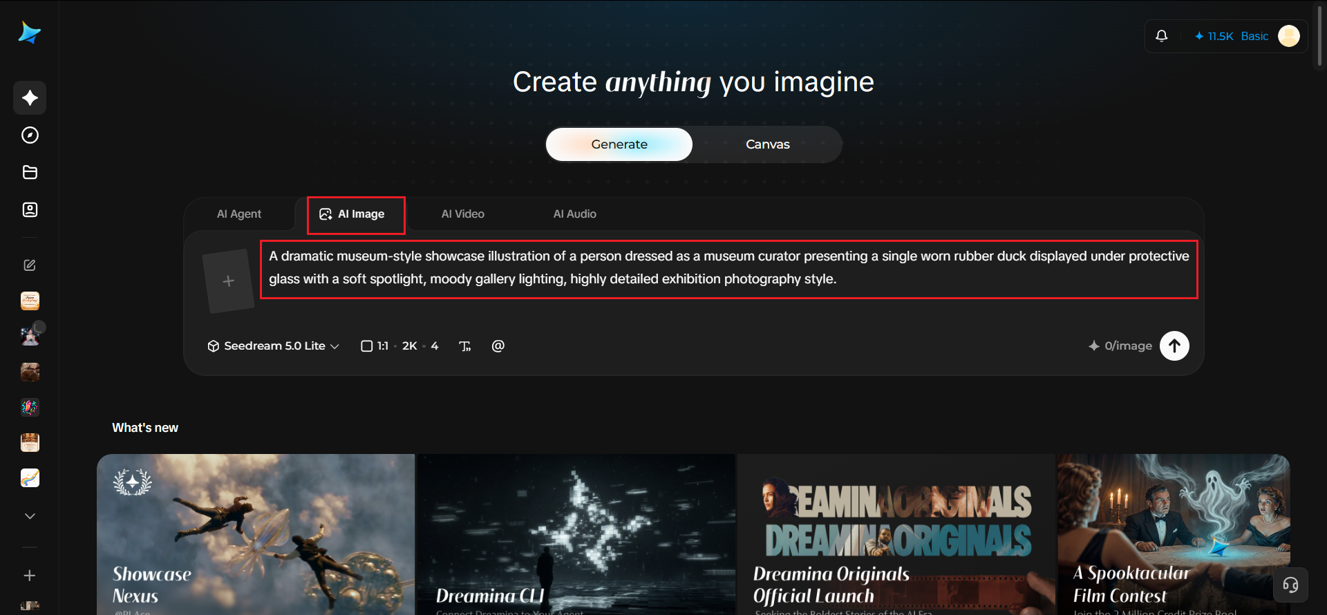 Dreamina text prompt for a museum style showcase